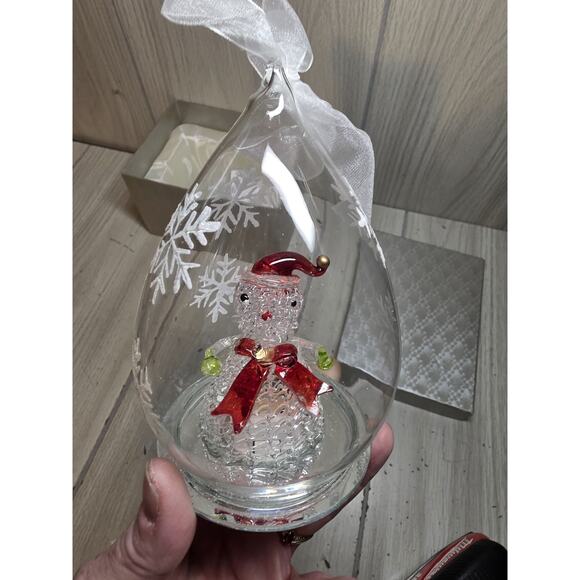 Spun Blown Glass Lighted Ornament Snowman Christma Tree Changes Color Gift Box - Picture 4 of 13